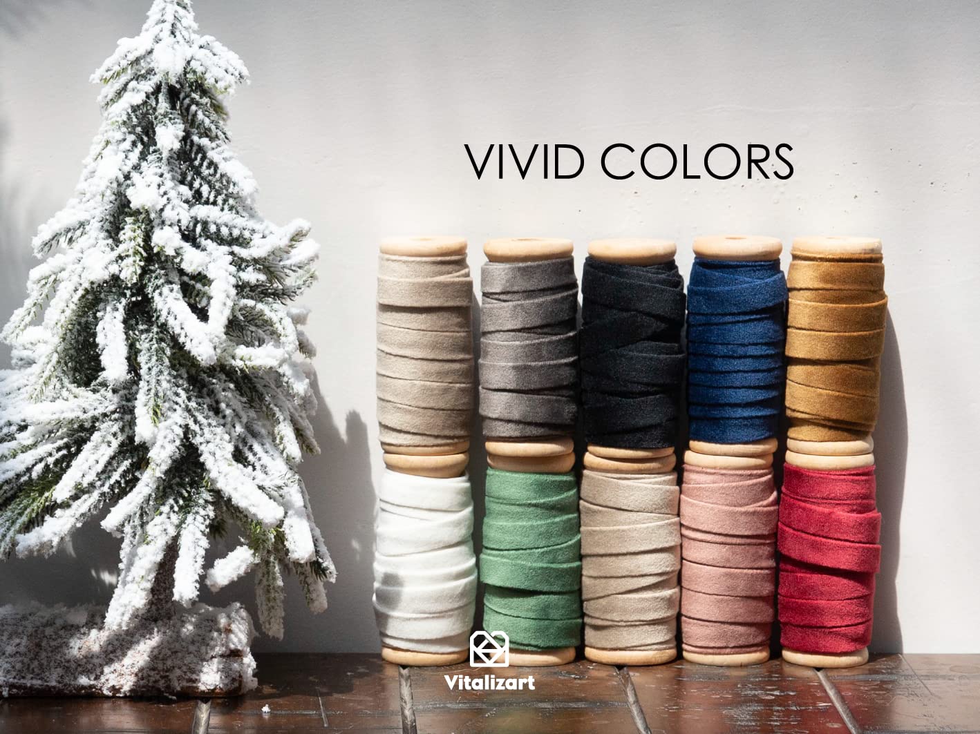 Vitalizart Velvet Ribbon Pink White Set 3/8" x 15Yd Wooden Spool Fabric Trim Eco-Friendly 3 Rolls * 5Yd for Christmas Wreath Decoration Handmade Craft Ornaments Gift Wrapping & Bow Making