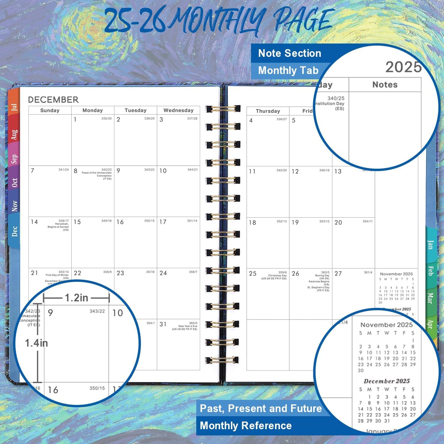 2025-2026 Planner – Jul.2025 - Jun.2026, Weekly ＆ Monthly Academic Planner 2025-2026, with Tabs, 6.4" x 8.5", Hardcover, Strong Binding, Thick Paper, Back Pocket, Elastic Closure, Inner Pocket