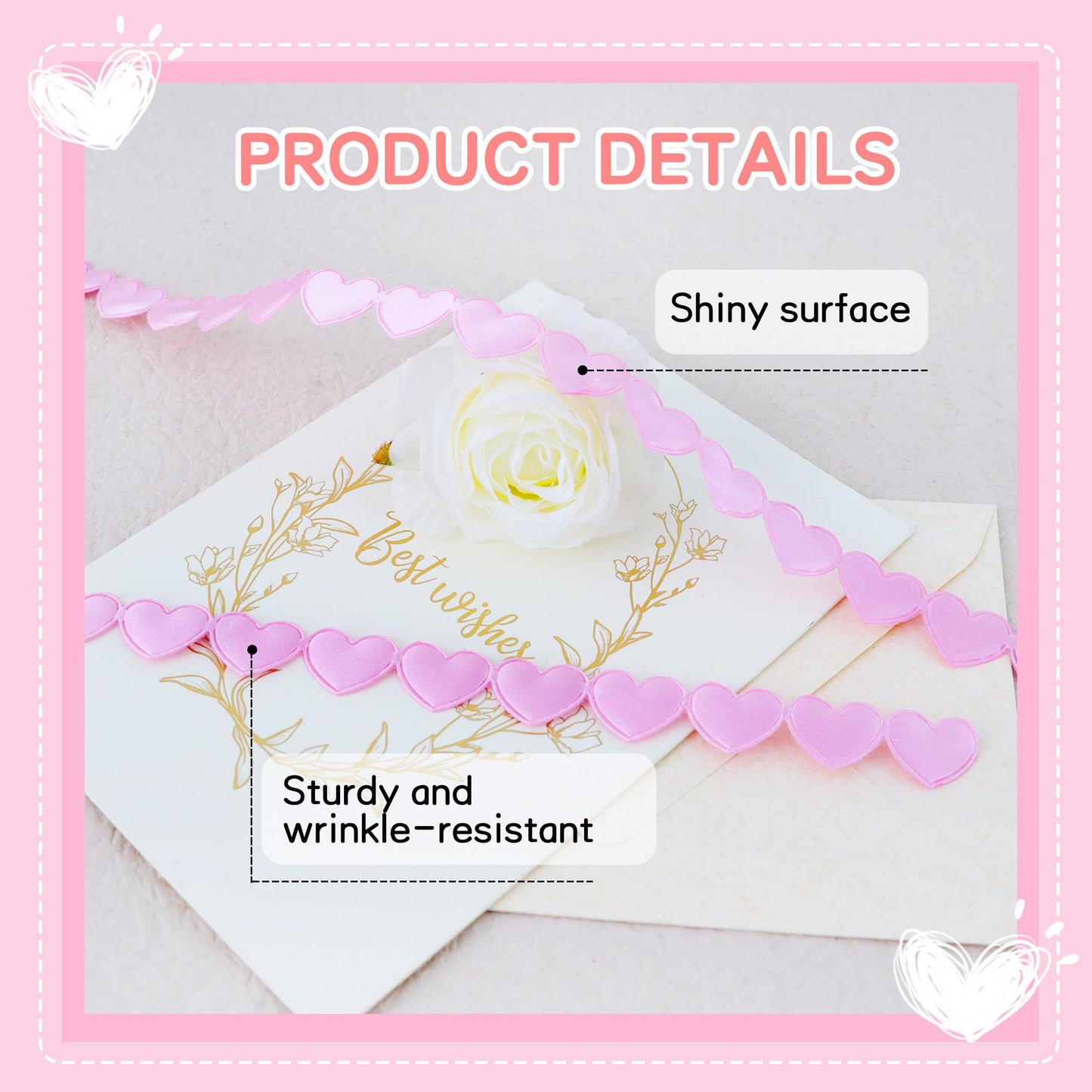 2 Rolls Pink Heart Ribbon, 5/8 Inch Love Ribbon for Valentine's Day, Birthday, Christmas, Wedding Party Decoration, DIY Craft, Gift Wrapping, Wreath Decor, Hanging Ornament(10Yard/Roll)