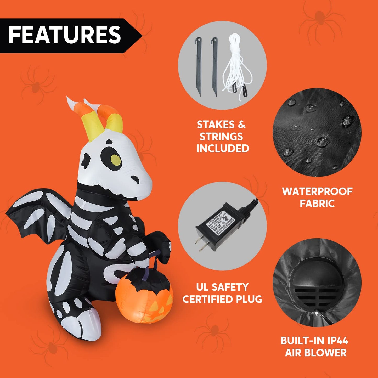 5 FT Tall Halloween Inflatables Outdoor Decorations, Blow Ups Skeleton Halloween Decor Inflatable Skeleton Dragon with Build-in LEDs for Outside Yard Decorations