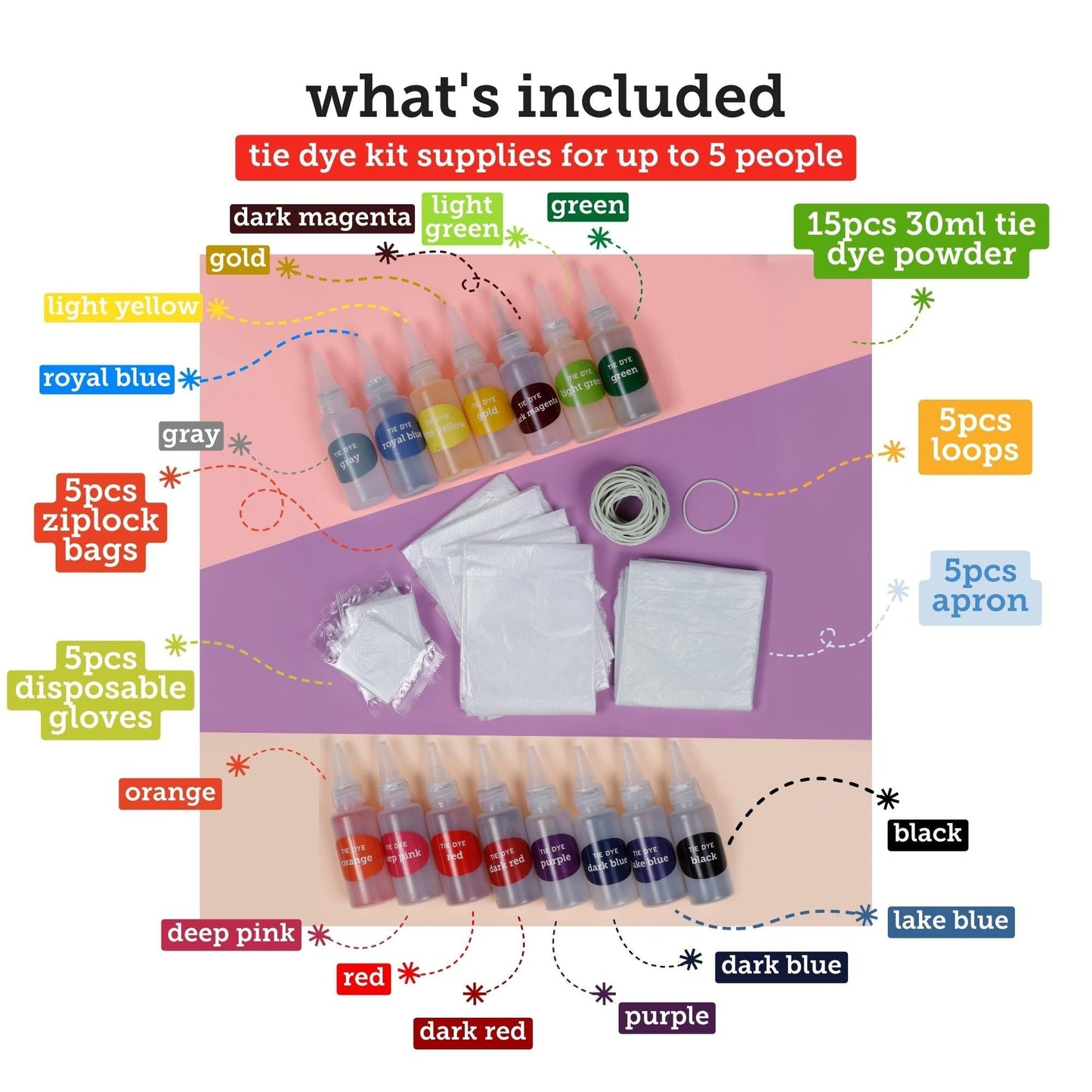 Incraftables Tie Dye Kit for Adults & Kids. Bulk Tie Dye Powder Set Non Toxic 15 Colors Guide, Disposable Gloves, Zip Lock Bags, Table Cloth, Aprons & Loops for Beginner & Pro