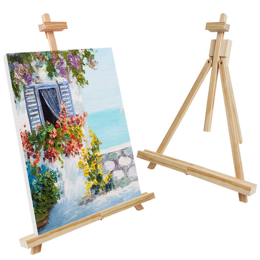 25'' Folding Wooden Tabletop Easel for Painting, Hold Canvas up to 23 Inches, Portable A-Frame Artist Desktop Painting Stand, Photo Picture Sign Holder