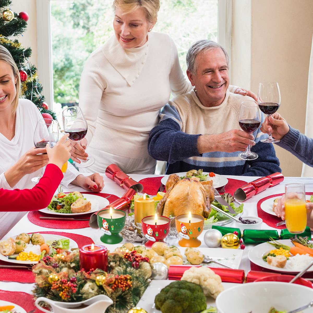 Set of 4 Christmas Santa Claus Snowman Scented Candles Gift Set for Women, Small Natural Soy Wax Decorative Aromatherapy Candles for Home Holiday - Cedar, Vanilla, Apple and Ocean Fragrances