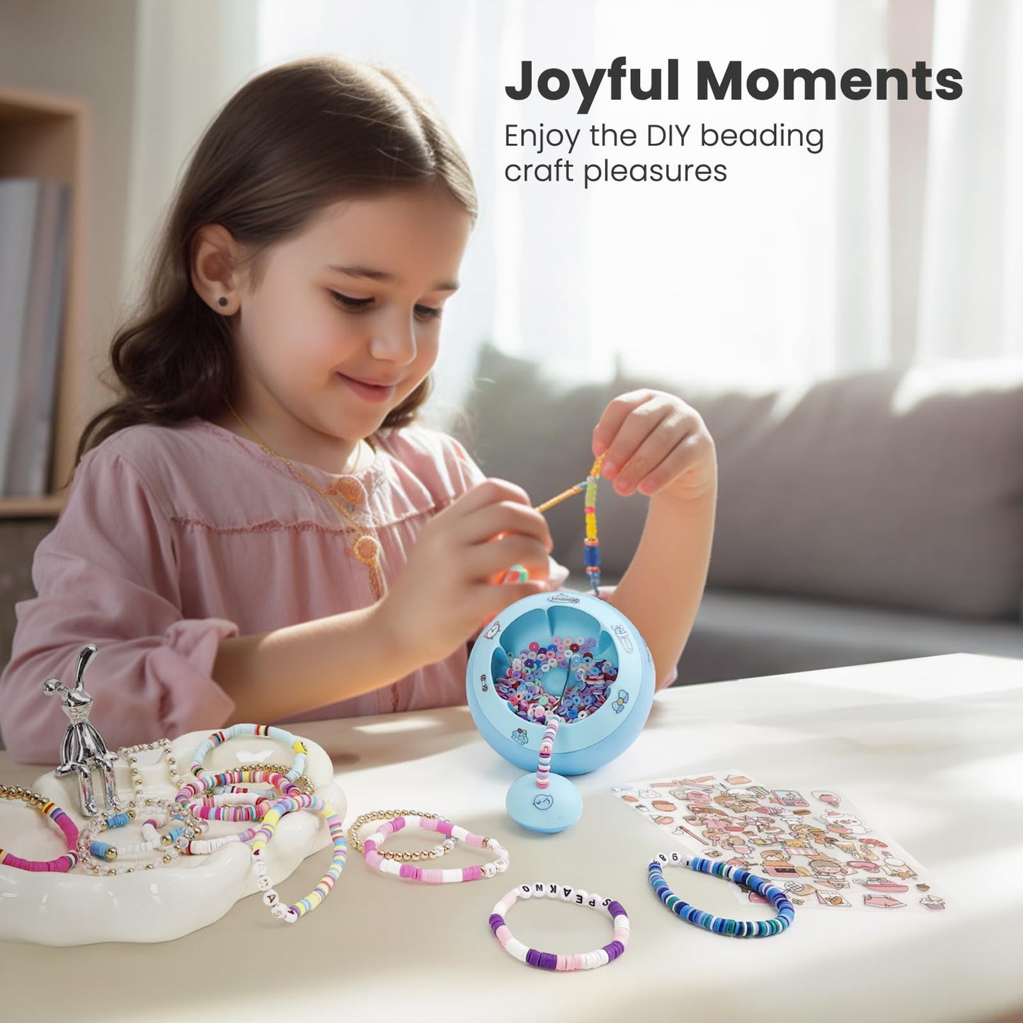 Bead Spinner for Jewelry Making, Clay Beads Spinner for Necklaces Maker, Electric Bead Spinners Bracelet Maker Machine with Beginner Friendly Positioning Mat, Gift for Craft Lovers, Blue