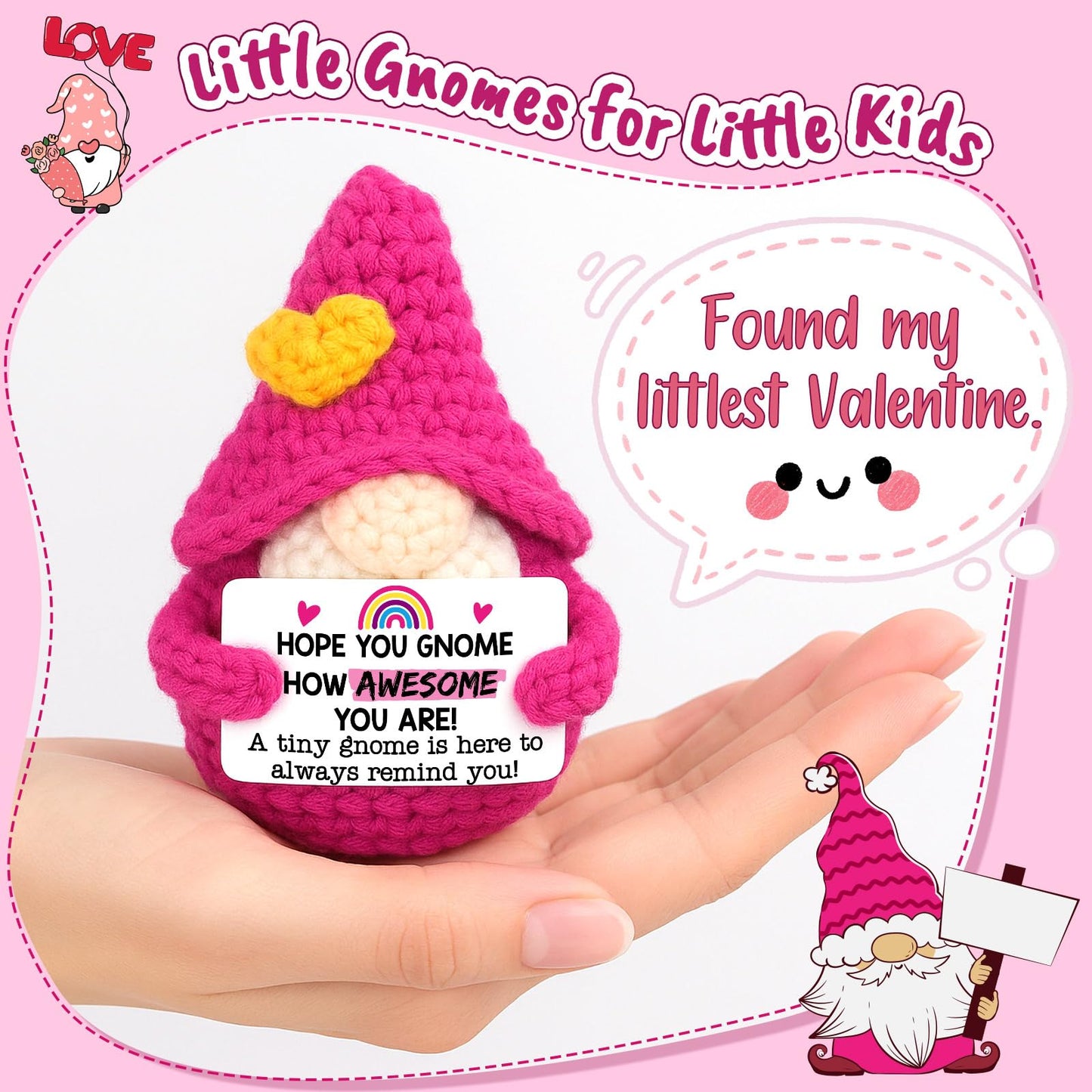 Valentines Gnomes Gifts for Women - Funny Crochet Gnome Valentine's Galentines Day Birthday Inspirational Emotional Positive Support Cheer Gift for Kids Her Teen College Student Best Friend