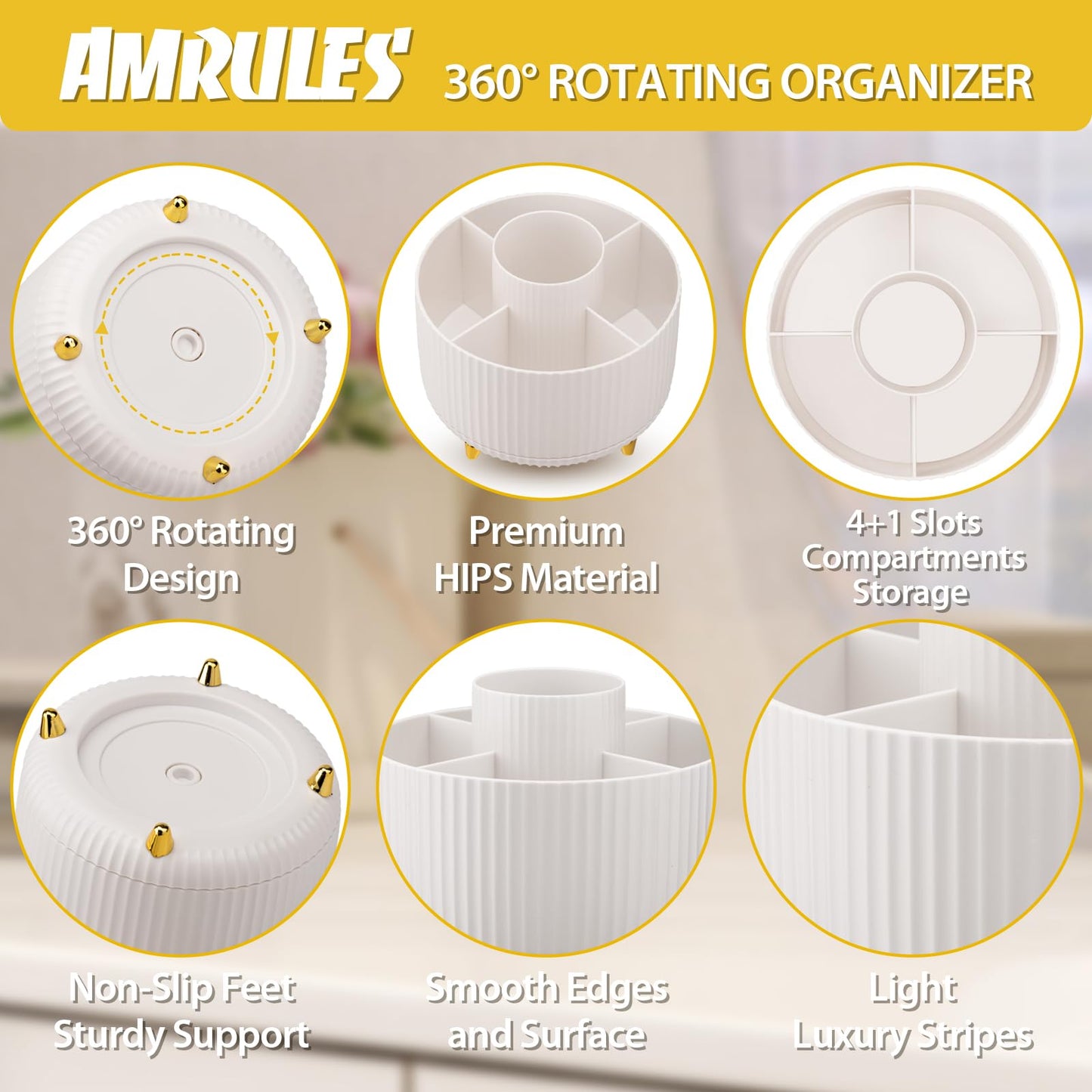 Makeup Brush Holder, Multi-angle Rotating Makeup Organizer, Multifunction Cosmetic Organizer for Bathroom Countertop, Bedroom Nightstand, Desktop, Makeup Desk Organizer, White
