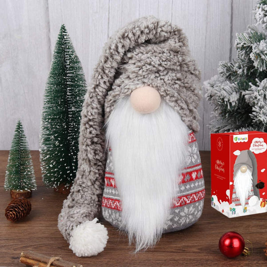 Christmas Gnome Plush 13 Inch Large Swedish Tomte Gnome Ornaments with Long Hat Holiday Scandinavian Christmas Decorations for Home (Grey, Nose Without Light)