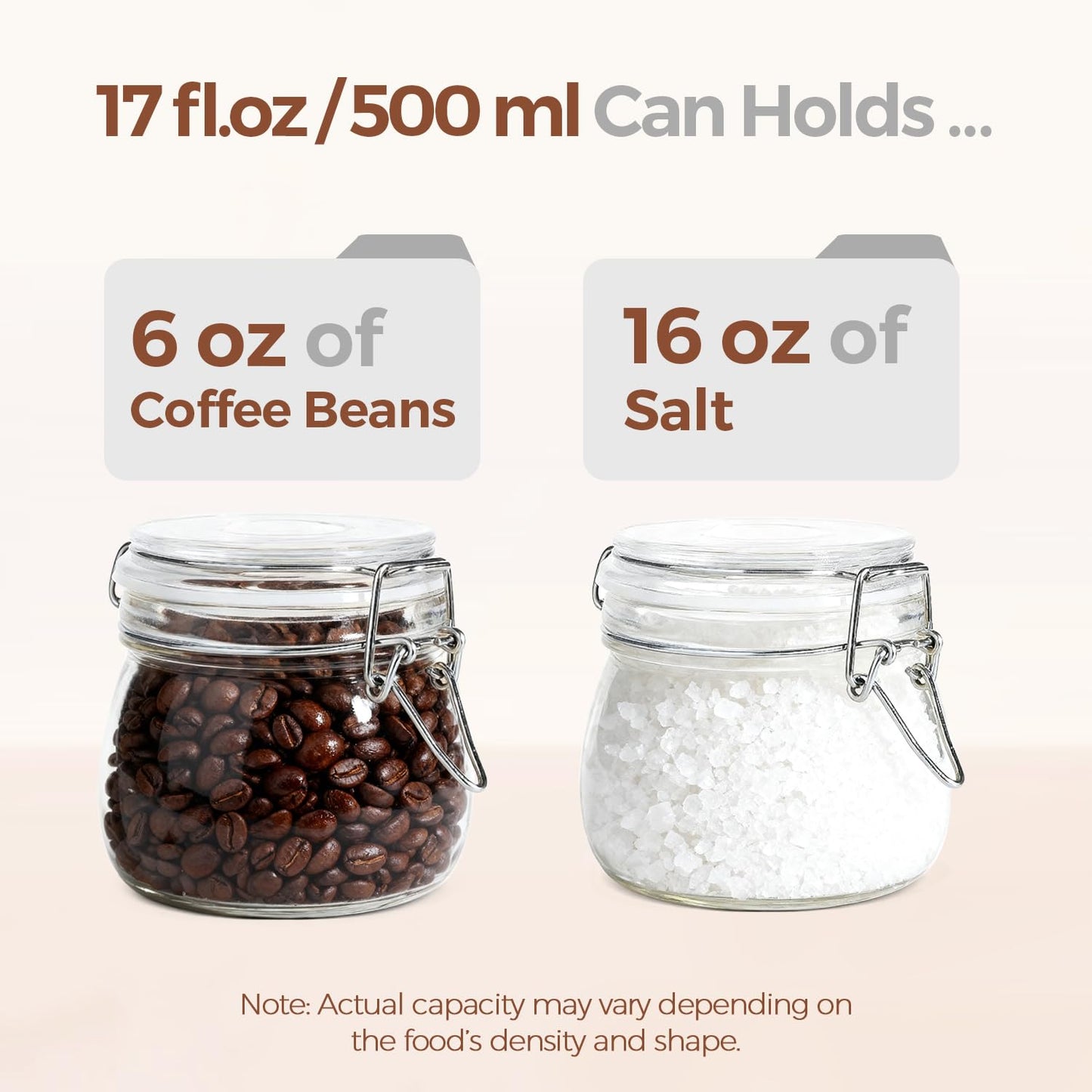 ComSaf 6-Pack 17oz Short Glass Jars for Drawers, Small Airtight Food Canisters for Spices, Nuts & Kids Snacks, Pint Sized Canning Jar Set for Jams, Pickles & Pantry Organization