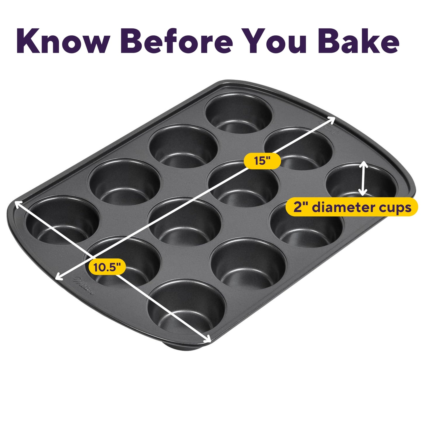 Wilton Gold Non-Stick Bakeware Muffin Pan - Baking Pan for Muffins & Cupcakes - Made Without PFAS, Dent Resistant & Dishwasher Friendly - Offers Even Heat Distribution - 10.5 x 15 x 2 Inches, 12 Cup