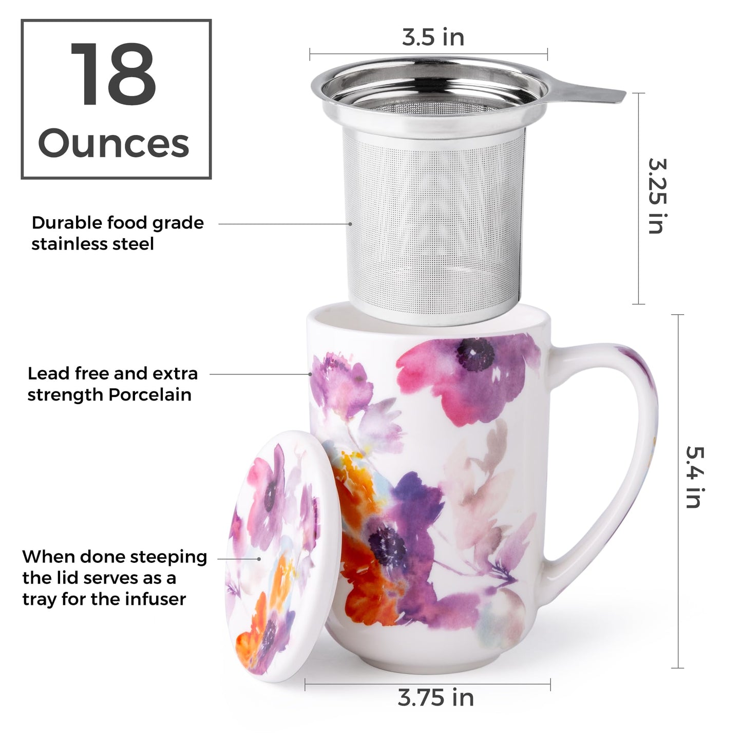 Porcelain Tea Mug with Infuser and Lids, 18 Oz Large Cup Strainer with Bag Holder for Loose Leaf Tea, Steeping Coffee Mug for House-warming Wedding Birthday Gift