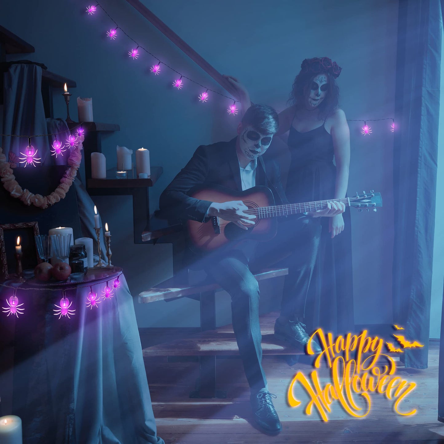 Oopswow Halloween Decor Spider String Lights, Solar String Light,2PACK 20ft 30 LED Outdoor Decorative Lights for Patio, Garden, Gate, Yard, Halloween Christmas Decoration (2Pack,Spider)