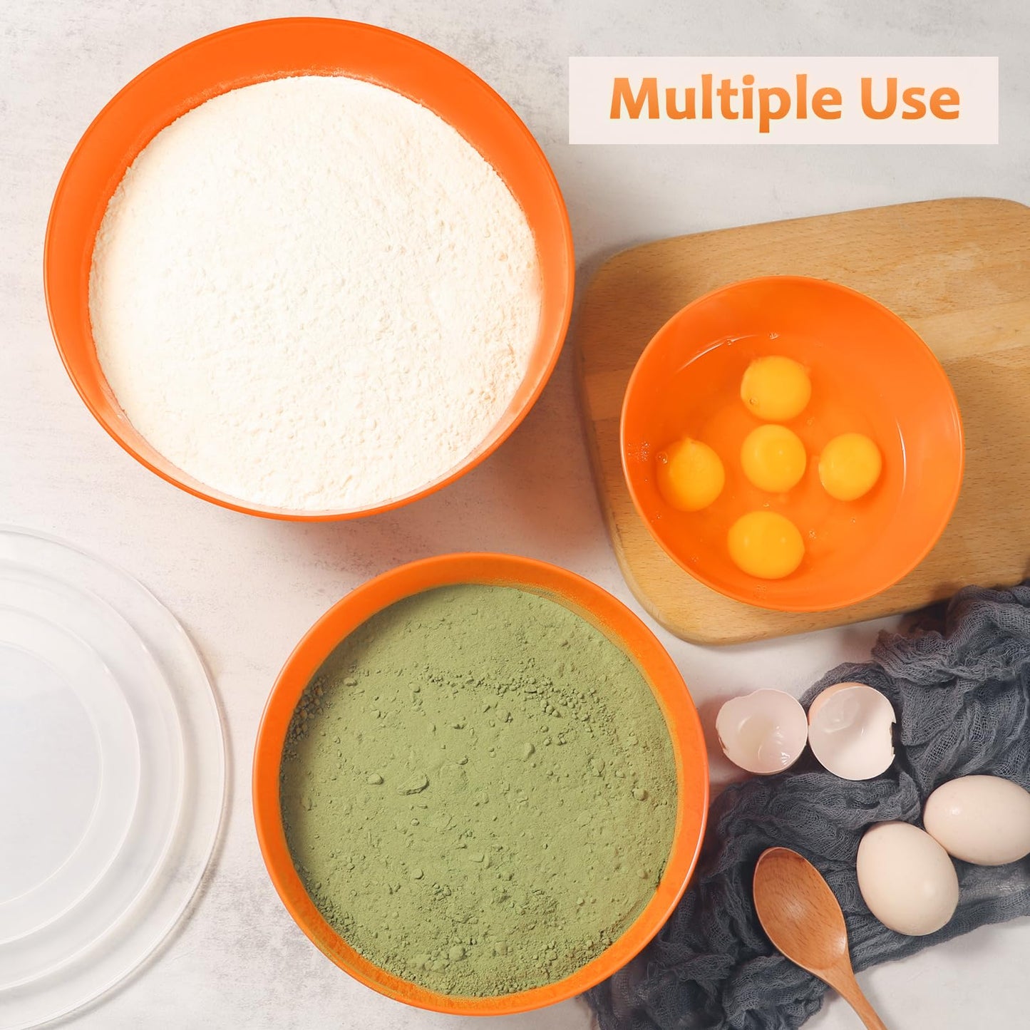 Wehome Mixing Bowls with Lids Set，Plastic Mixing Bowls for Kitchen Preparing，Serving and Storing，Set of 3-Includes 3 Bowls and 3 Lids，BPA-FREE Neat Nesting Bowls with Sealing Lids (Orange)