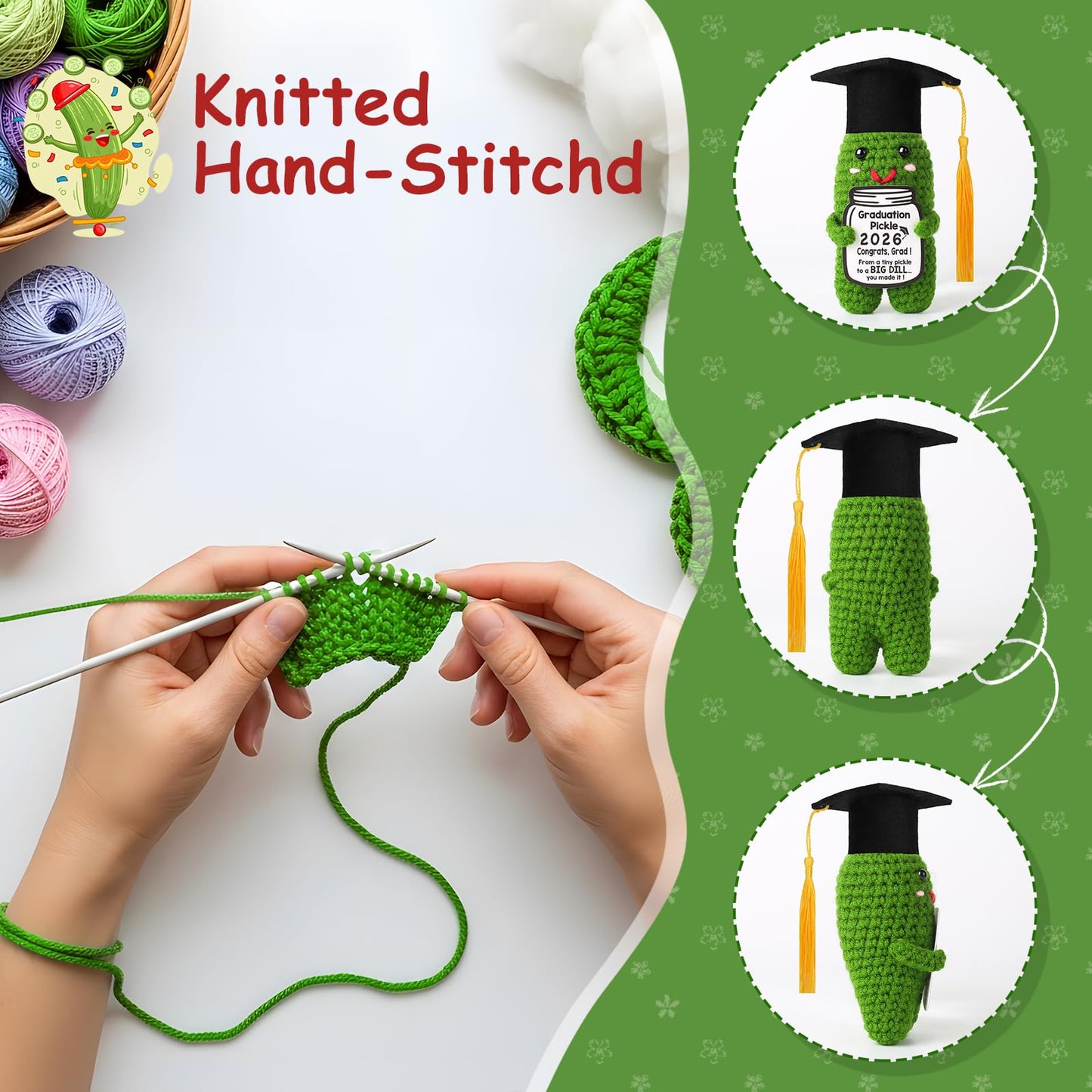 MAMAGIFTREE Graduation Gifts Graduation Decorations 2026 Pickle Funny Handmade Crochet Grad Gifts for Him Her Graduation Cards- Cute Congrats Class High School College Congrats Grad Sign