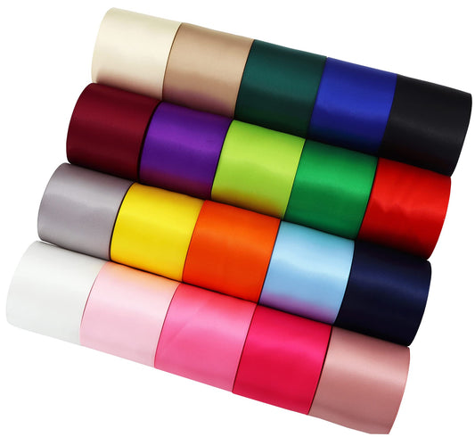 Double Face Satin Ribbon 2 inch Ribbon 20 Solid Color Ribbon Assortment, 2" X 2 Yard Each Total 40 Yards Per Package, Ribbon for Gift Wrapping Ribbons for Crafts Hair Ribbons