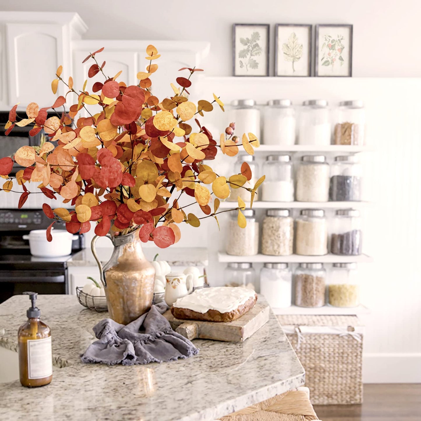 Agusbagli 6 Pcs Artificial Eucalyptus Leaves 28'' Tall Fall Flowers Leaf Greenery Stems Autumn Decorations for Home Wedding Centerpieces Thanksgiving Floral Arrangements