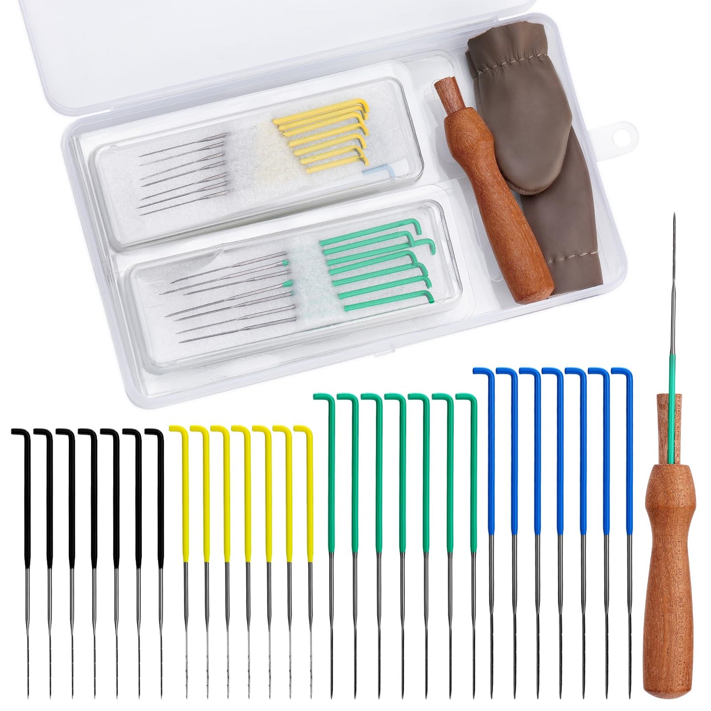 Needle Felting Needles, Needle Felting Tools Set Contains 28 Pcs Felting Needles in 4 Sizes, Wooden Handle, Finger Cots Felting Supplies for Beginners Adult DIY Felting Wool Craft