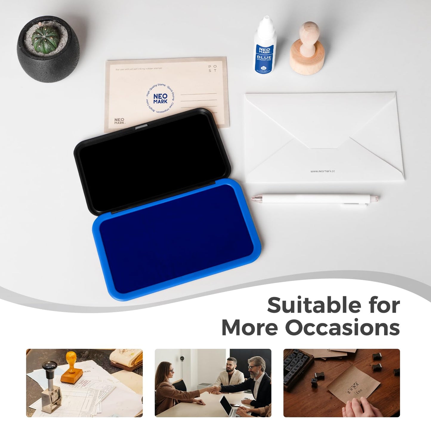 NEO MARK Large Stamp Pad - 3.50"x 6.25", Magnetic Lid, Premium Quality Felt Stamp Pad (Blue)