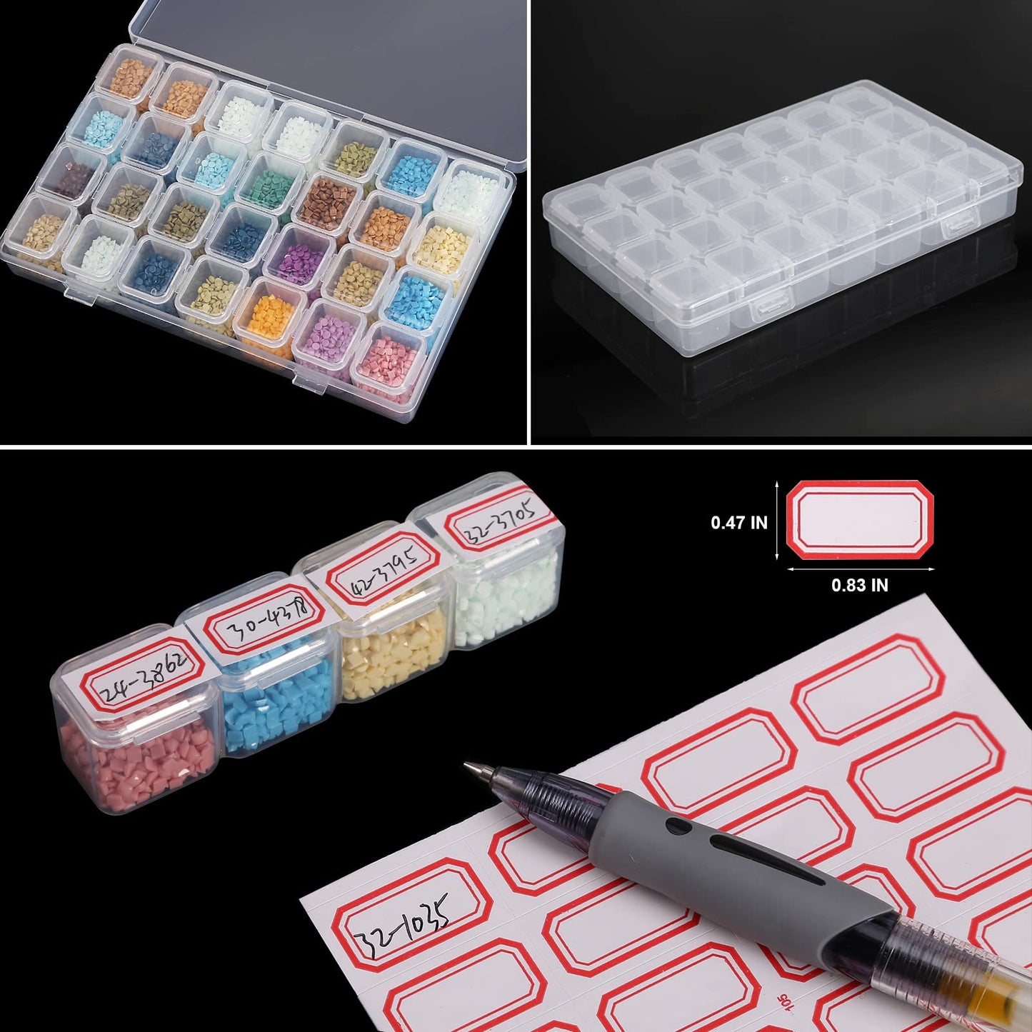 Ecurfu 84 Slots Diamond Painting Storage Containers, 28 Girds 3 Pack, Bead Storage Containers, Diamond Art Organizer Box, Diamond Painting Accessories, Embroidery Storage with Label Stickers