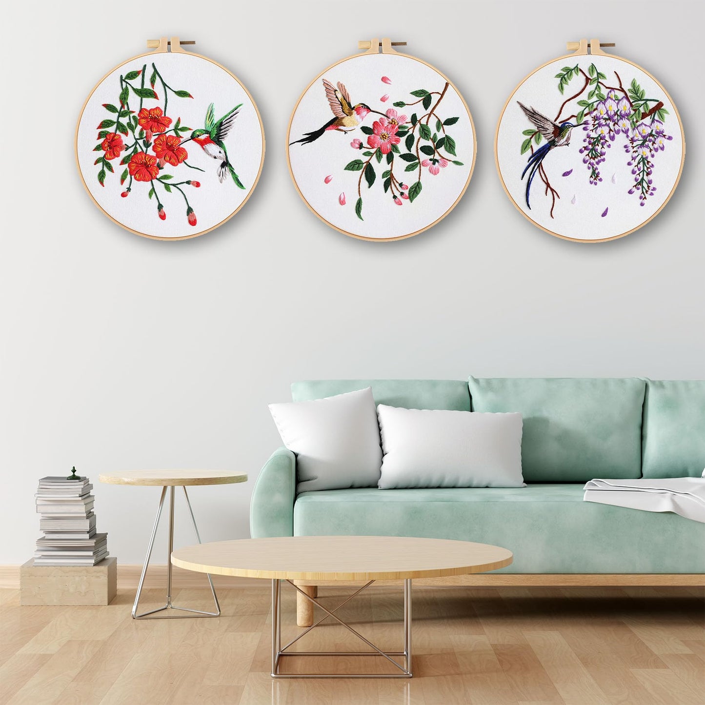 3 Sets Hummingbird Embroidery Kit for Beginners Needlepoint Kits for Adults Cross Stitch Kits with Clear Instructions,Easy Funny Stamped Bird Patterns Fabric Hand Crafts