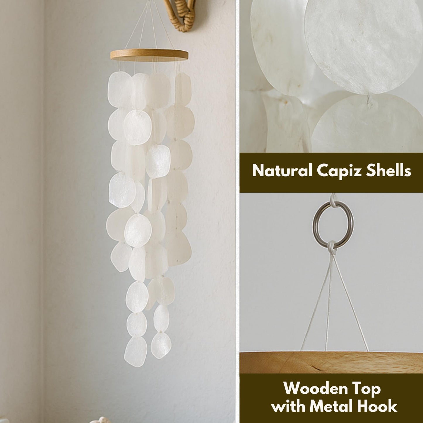 Solange & Frances Natural Capiz Shells Wind Chimes for Outside. Spring Decor Wind Chimes Patio Decor. Unique Gift Ideas for Mom, Birthday Gifts for Women