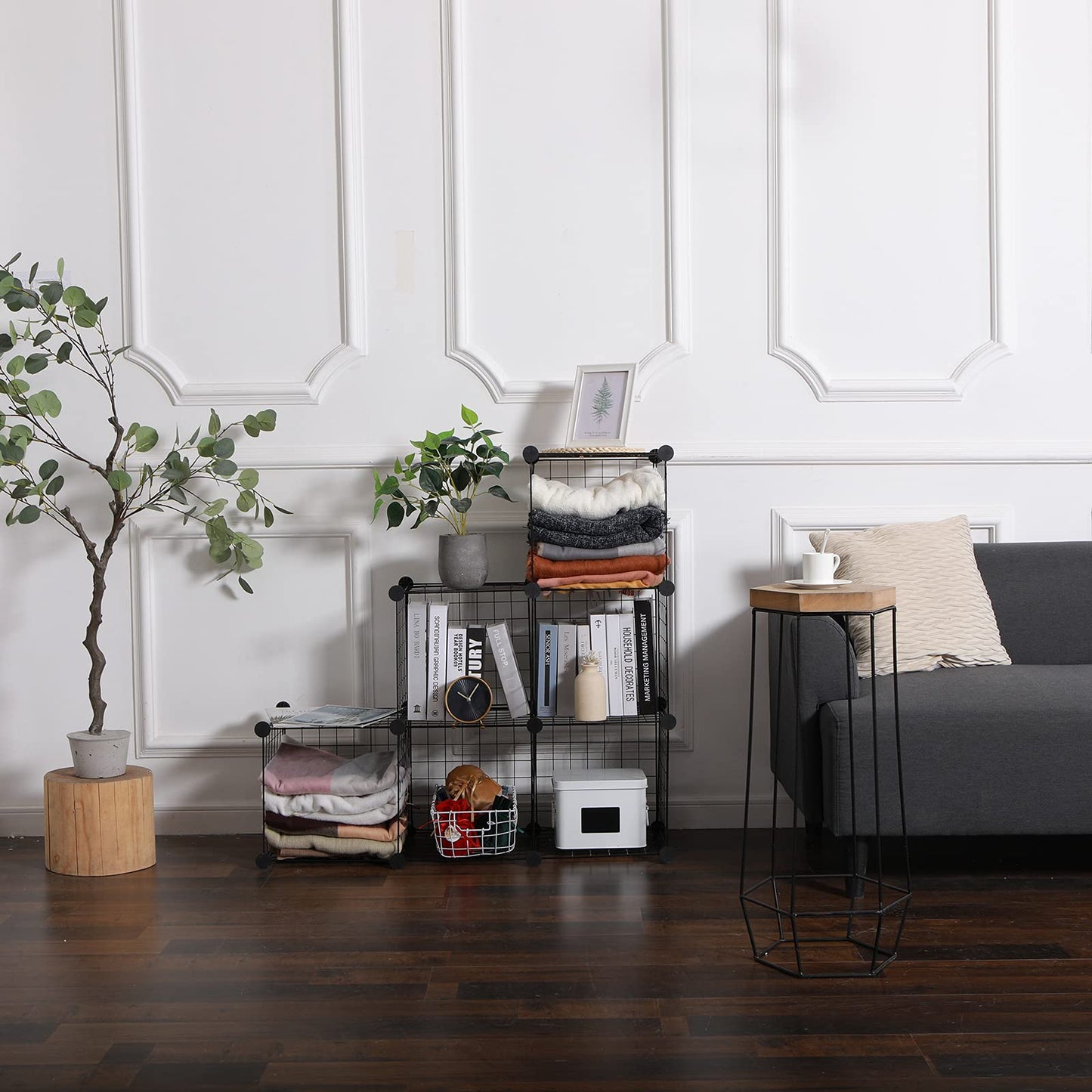 YCOCO Cube Storage Organizer,6 Cube Closet Organizers and Storage,Wire Metal Grids Bookshelf,Stackable Modular Shelves,Cube Storage Organizer Bins for Home,Office,Kids Room,Black