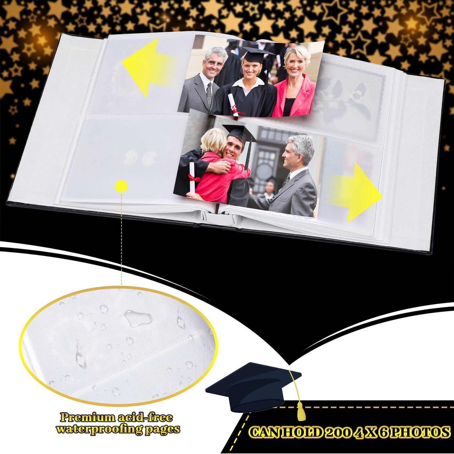 ReliThick Graduation Photo Album Holds 200 Pcs 4 x 6 Inch Photo 2026 Graduation Leather Album with Front Window Memory Scrapbook for College Graduate Gift (Delicate)