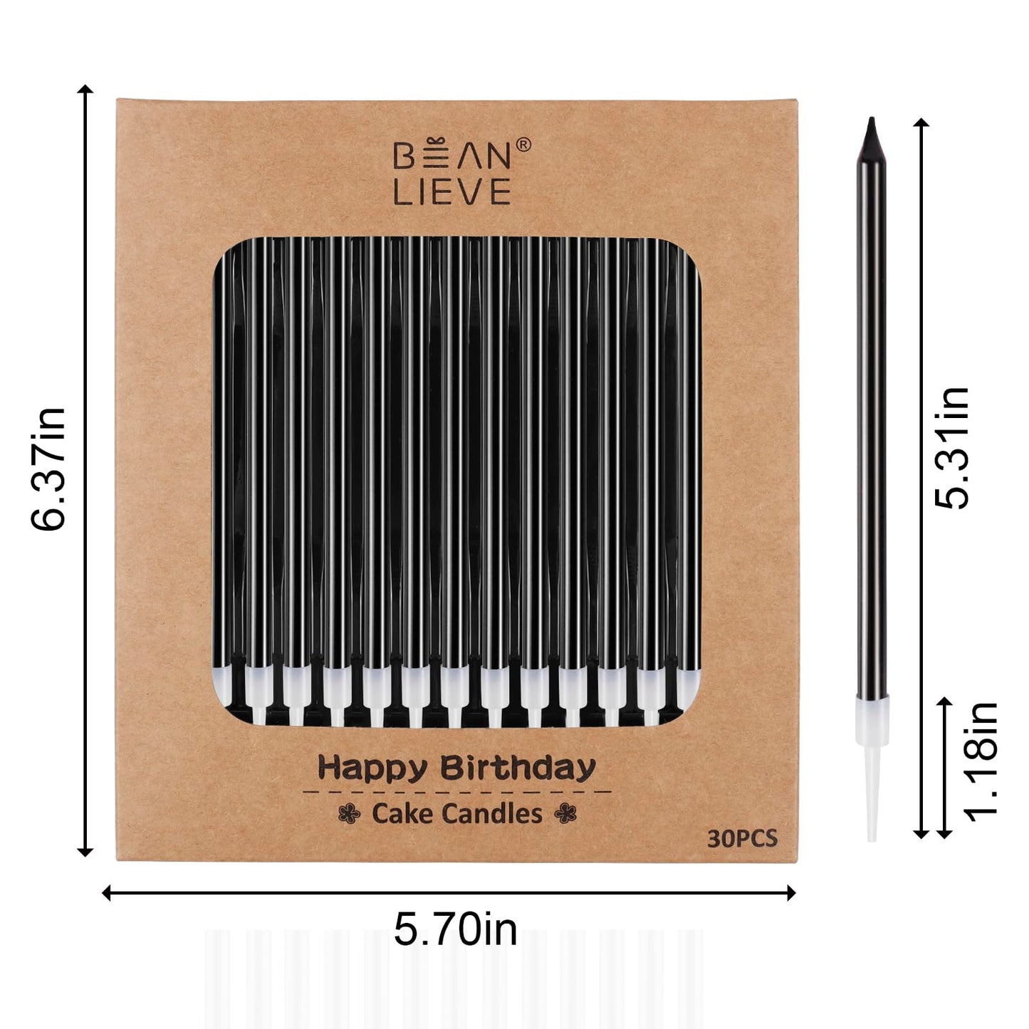 BEAN LIEVE 30-Count Black Long Thin Birthday Candles, Cake Candles, Birthday Parties, Wedding Decorations, Party Candles, Cake Decorations