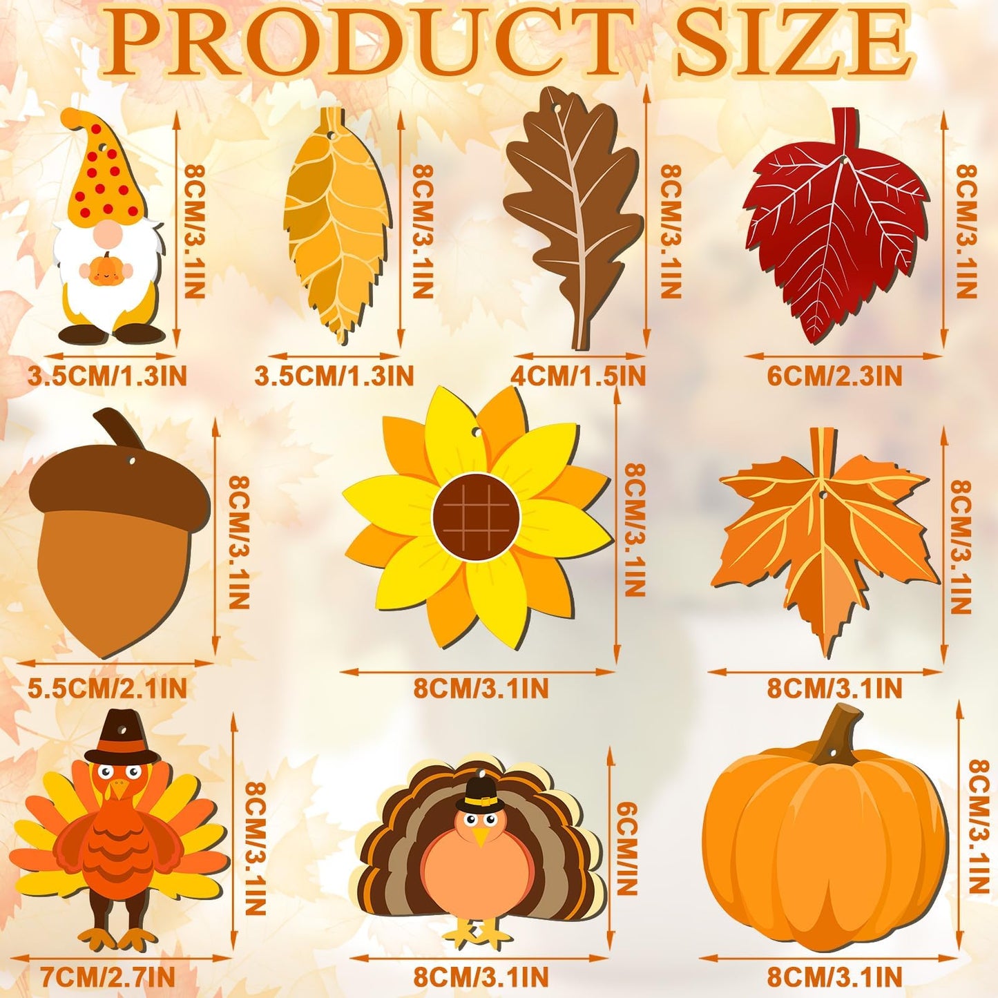 50 Pieces Thanksgiving Wooden Ornaments Fall Autumn Leaf Blanks Pendants Maple Leaves Pumpkin Unfinished Wood Slices Hanging for Fall Party Festivals DIY Crafts Decoration, 10 Styles