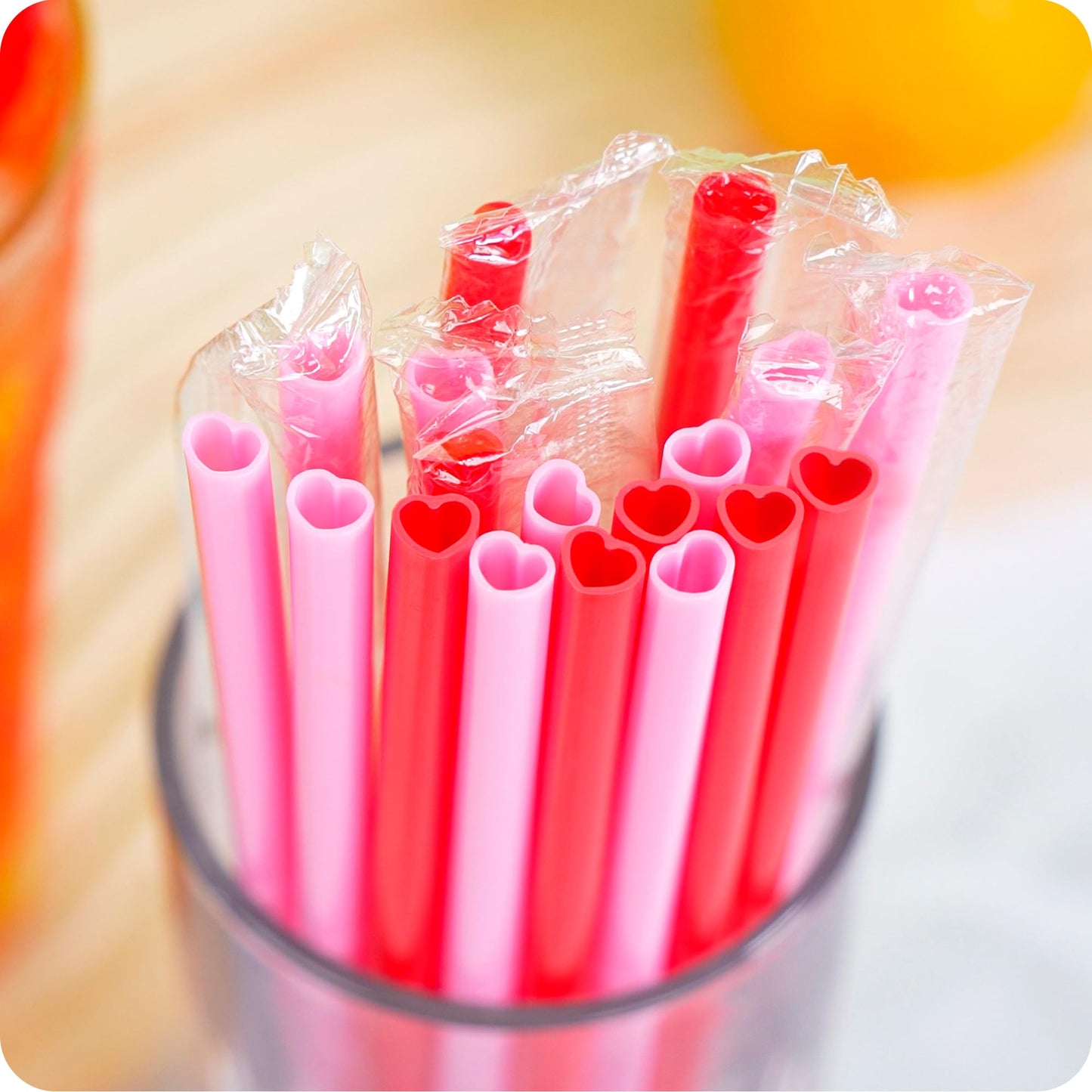 100pcs Heart Straws Bulk 8mm - Individually Wrapped for Valentine's Day Decor, Anniversary & Date Night Supplies (Red&Pink)