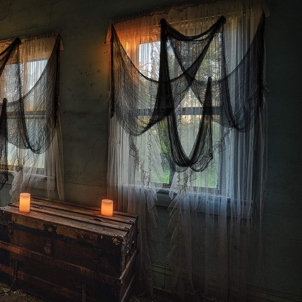 Qtisky Set of 5 Halloween Creepy Gauze Cloth Decoration, Indoor Outdoor Black Scary Halloween Gauze Tapestry Decor, Spooky Decorations for Home Wall Yard Haunted House Party Supplies, 72 x 30 inch