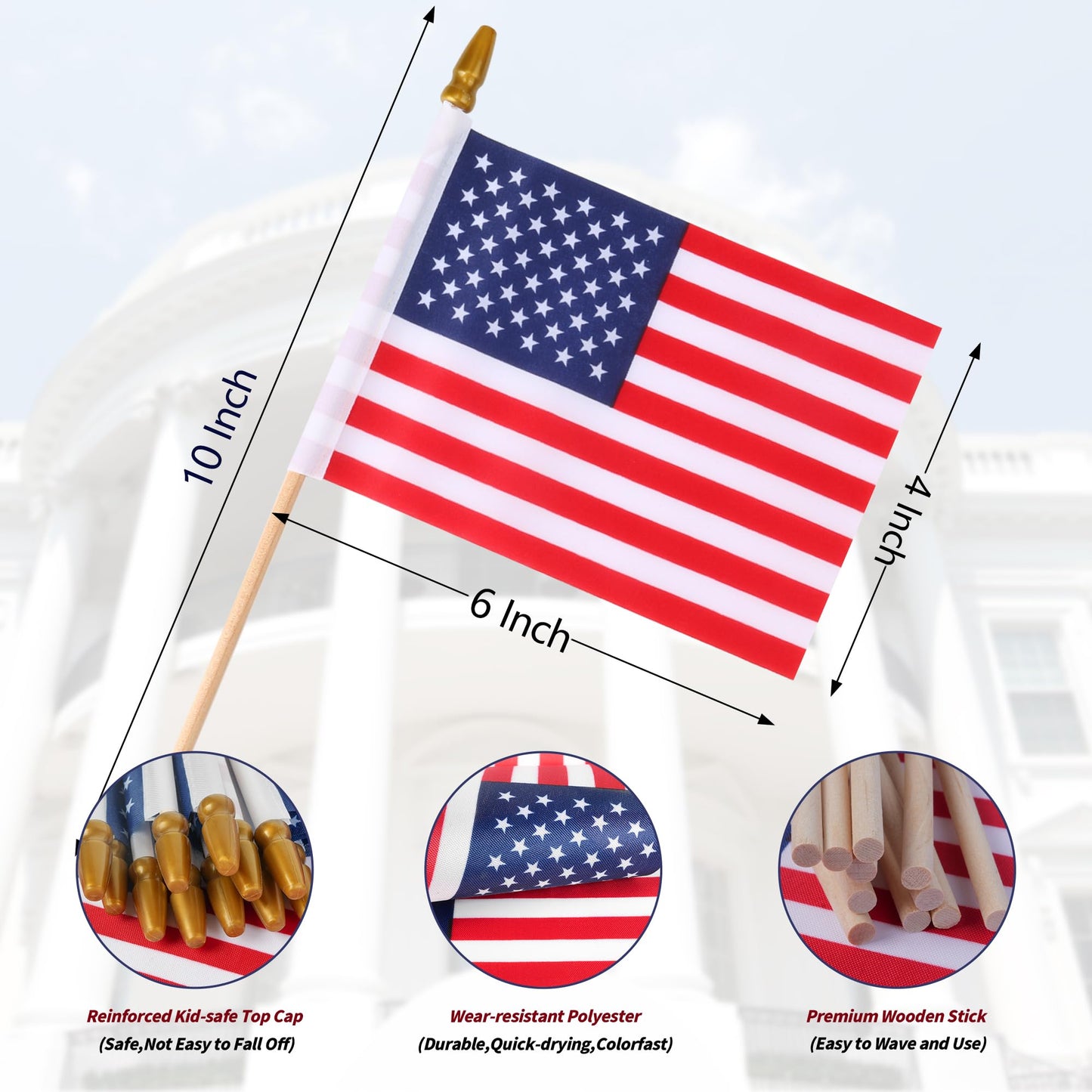HOOSUN 12 Pcs Small American Flags On Stick,4th of July Decorations Small USA Flag On Stick,Mini 4''x6'' American Flags for Outside,Fourth of July Flag for Yard Lawn,Patriotic Memorial Day Decorations