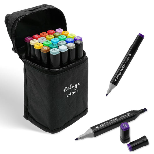 Alcohol Markers 24 Colors, Drawing Markers for Adult Coloring Books No Bleeding Dual Tip Art Markers, Coloring Marker for School Sketching Coloring Alcohol Based Markers with Base