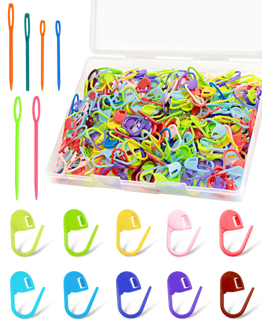 300pcs FIVEIZERO Stitch Markers with 6 pieces of large blunt sewing needles,colorful knitting markers,plastic crochet hook clip,bulk Crochet hook markers for knitting stitch locking clip crochet hooks