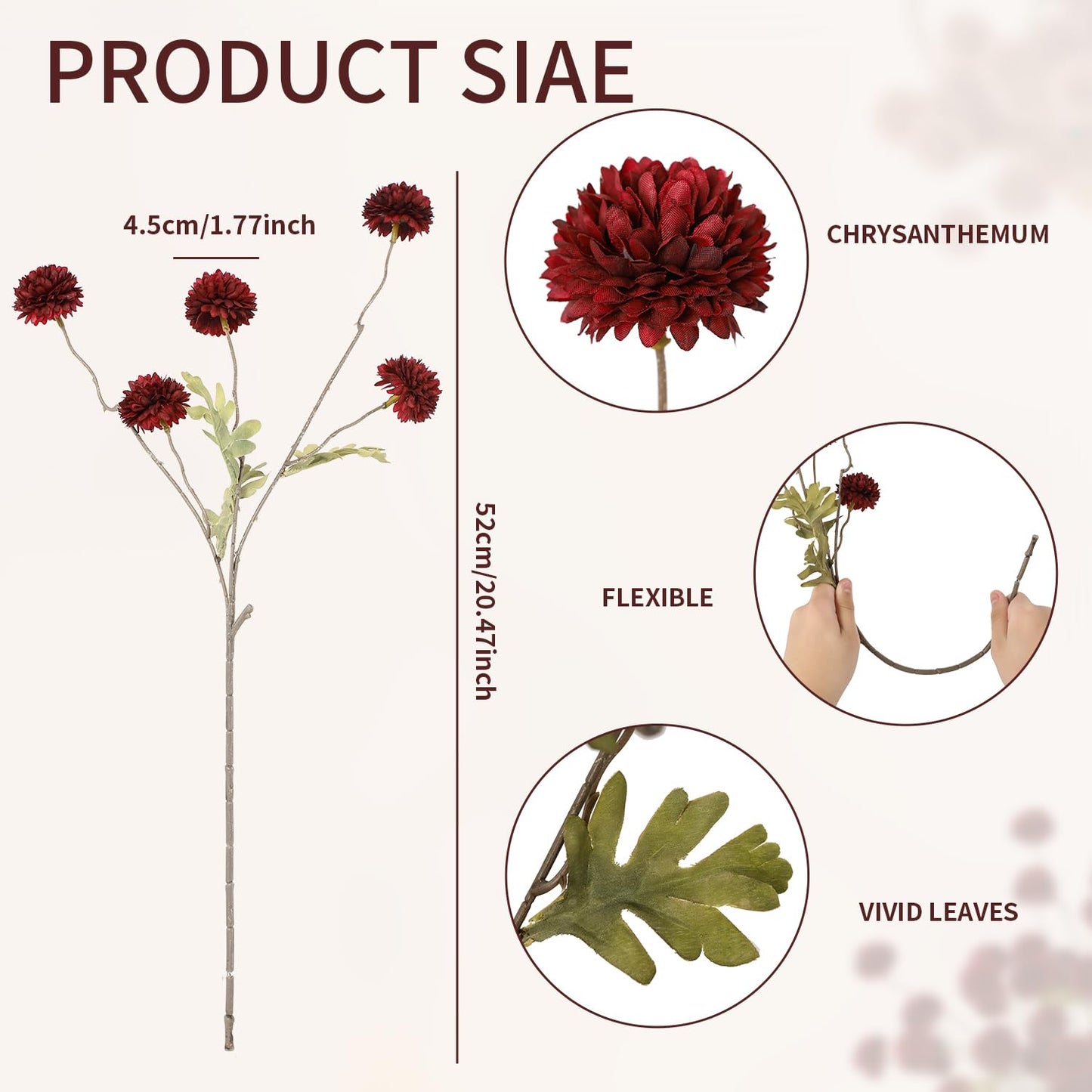 DuHouse 9pcs Artificial Flowers Faux Silk Pompon Mum,Silk Small Mini Chrysanthemum Ball with Stems for DIY Wedding Bouquets Centerpieces Vase Home Table Kitchen Decorations(Burgundy)