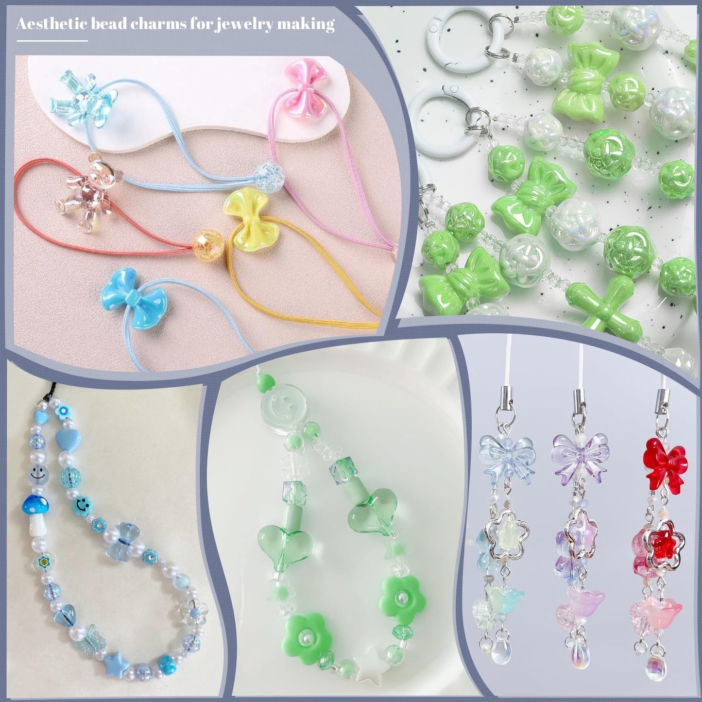 TINKRSTUFF Assorted 170-230PCS Green Acrylic Beads for Bracelet Making, Flower Bow Butterfly Candy GummyBear Aesthetic Bracelet Charms,Cute Beads for Jewelry Making DIY Necklace Keychain Phone Charm