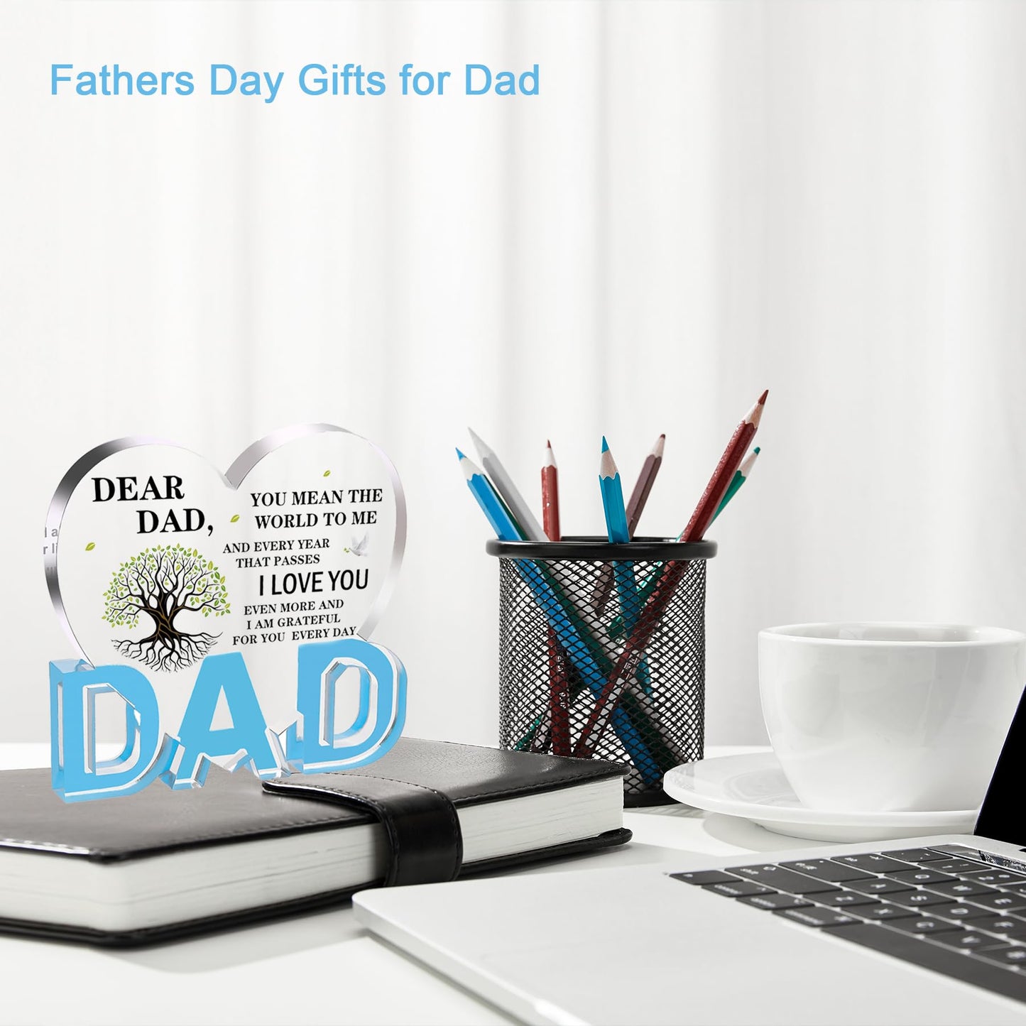 Fathers Day Dad Gifts, Dad Birthday Gifts - Acrylic Heart Plaque 3.9×3.7inch, Father's Day Present for Dad from Daughter Son Wife, Memorial Gift for Dad, Thank You Stuff for Father