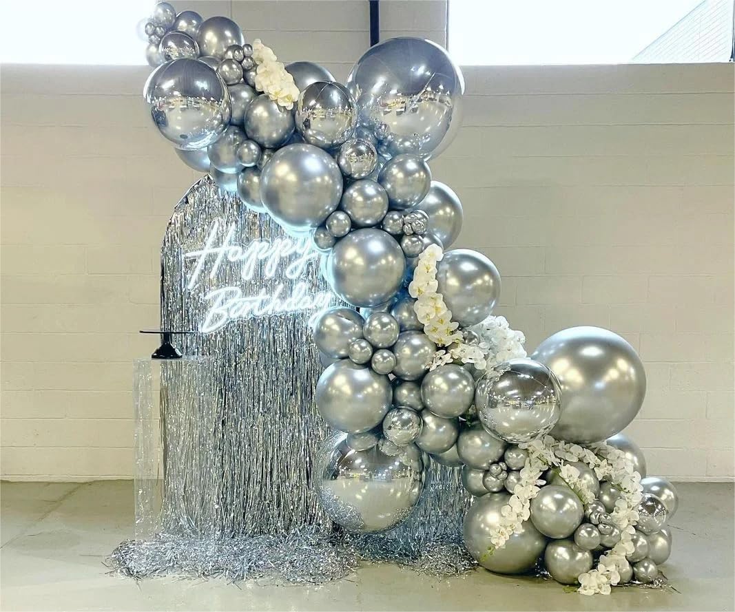 MOXMAY Metallic Silver Balloons, 50 Pcs 12 Inch Silver Chrome Latex Balloons for Balloon Garland or Arch as Wedding, Birthday, Disco Party Balloons Decorations
