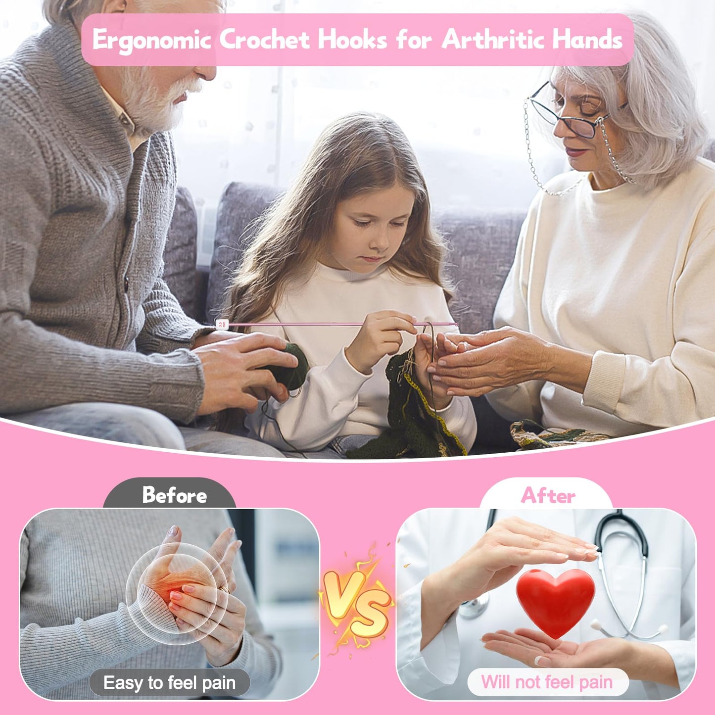 Katech 6 Sizes Tunisian Crochet Hooks Set-Long Afghan Tunisian Crochet Hooks-Beginners Crochet Hook Set Aluminum Crochet Needles for Crocheting Knitting Crochet Supplies (Stitches Won't Slip Off)