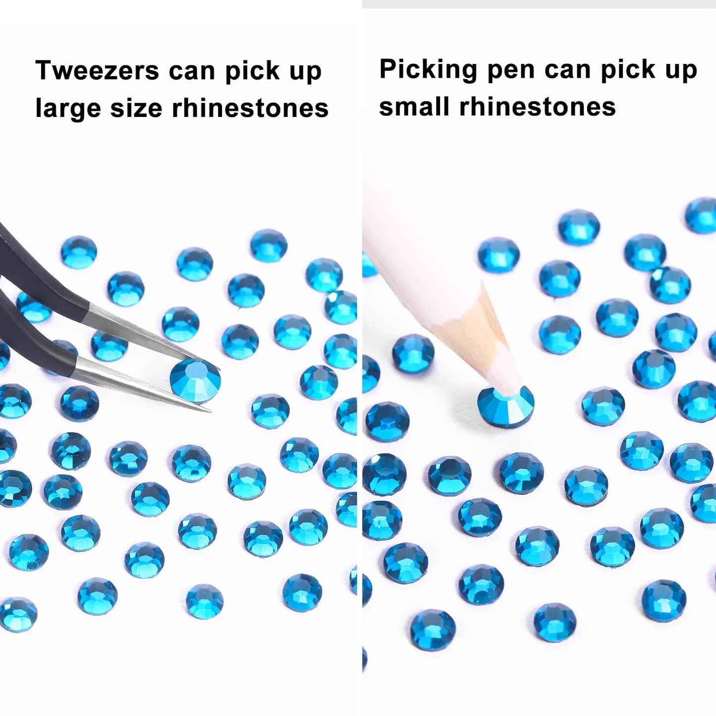 MEIBITE 6796PCS Aquamarine Hotfix Rhinestones Crystal Stones Glass for Fabric Clothes Shirts Sparkly Flat Back Round with Tweezers and Picking Pen (SS6~SS30 Set)