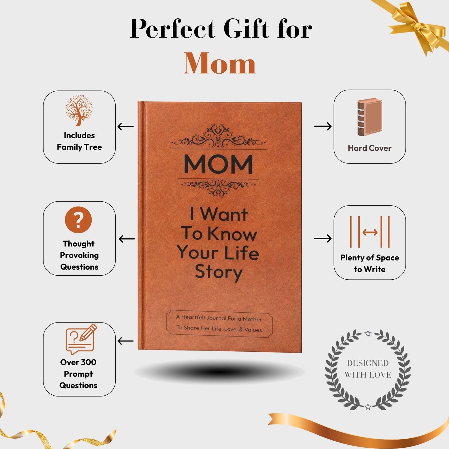 Gift for Mom: I Want to Know Your Life Story Leather Journal (Hardcover): Sentimental Keepsake for Mother‘s Day, Birthday, and Christmas, Guided Life Story Book with 300+ Prompt Questions, Perfect Gifts from Daughter/Son