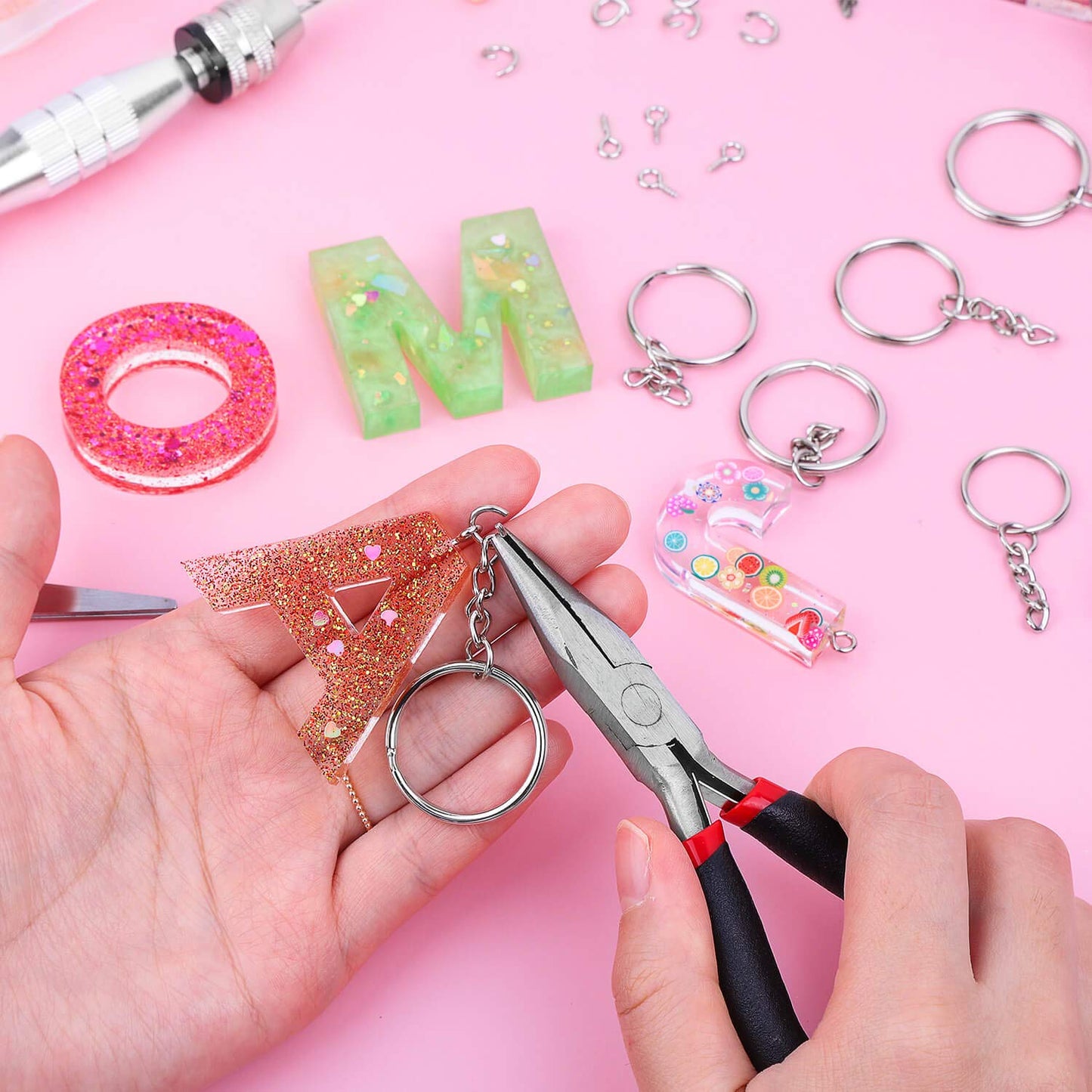 Audab 360Pcs Keychain Bulk, 120Pcs Keychain Rings with Chain and Open Jump Ring with Screw Eye Pins for Crafts and Jewelry Making