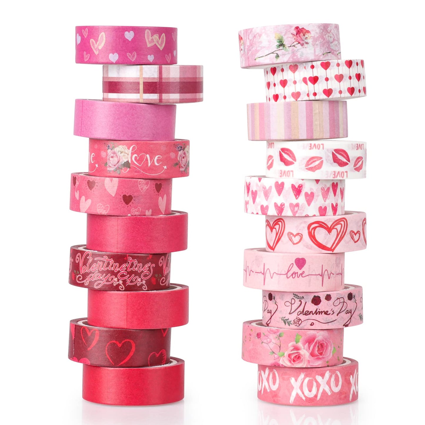 20 Rolls Valentine's Day Washi Tape Red Pink Heart Love Masking Tape for Wedding Romantic Scrapbook DIY Craft Valentines Decorative Duct Tape for Journaling Giftwrap Tape Supplies