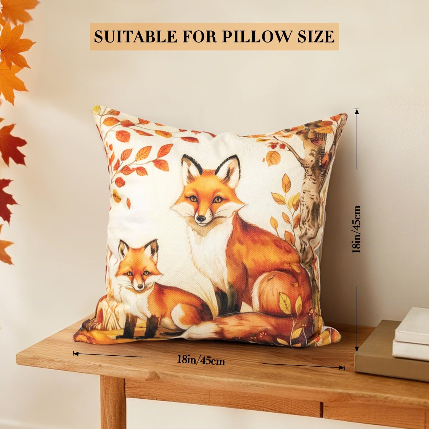 Animal Family Theme Fall Pillow Covers 18x18 Inch Set of 4, Burnt Orange Rust Decorative Autumn Thanksgiving Harvest Home Decor for Sofa Couch Living Room