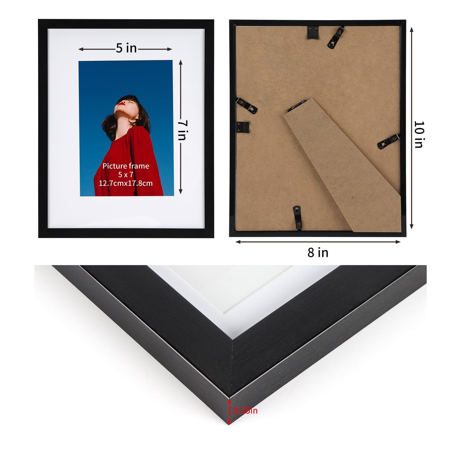 8x10 Black Picture Frame Set of 10, Bulk Collage Frames for Photos 5x7 with Mat or 8x10 without Mat, Table Top and Wall Mounting Decor