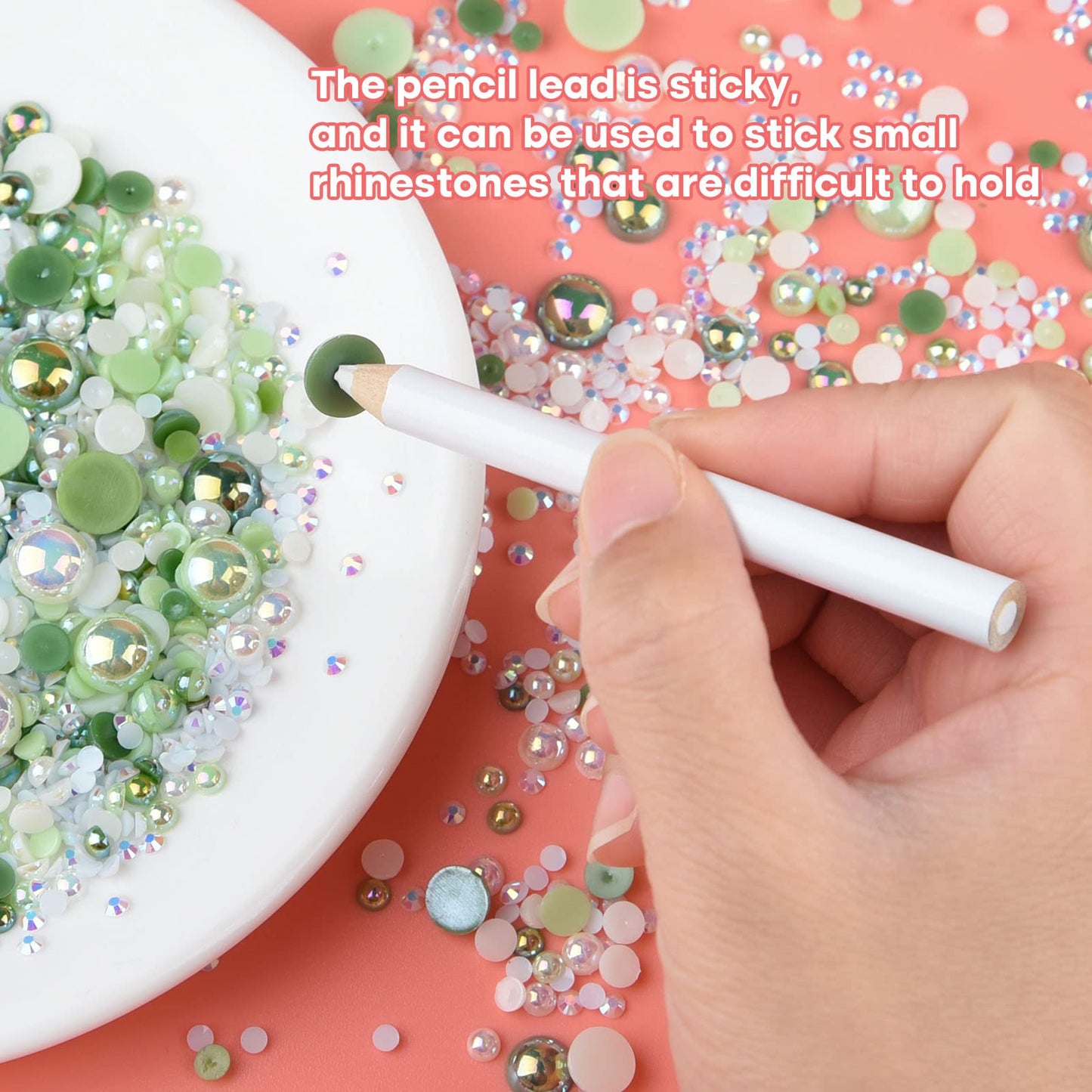 ASTARON 50g Mix Flatback Rhinestones Half Pearls for Crafts Mixed Size 3mm-10mm Flat Back Rhinestones for Crafts Flatback Pearls for DIY Tumblers Mugs Nail Art Shoes Clothes (Fresh Green Series)