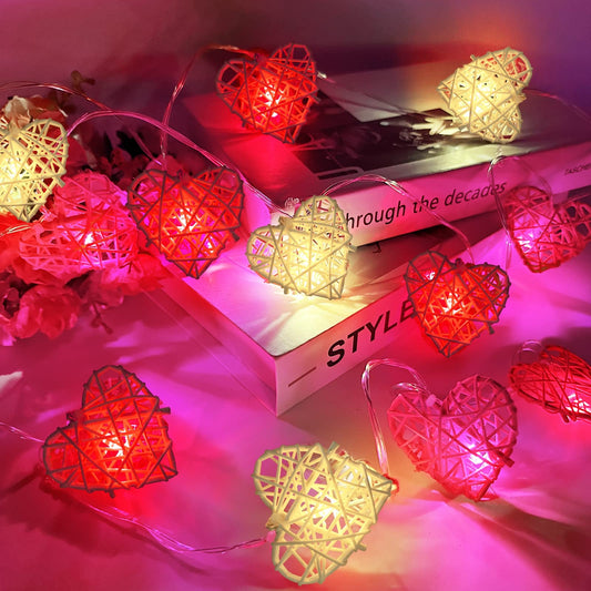 Valentines Lights Valentines Day Decor, Red Pink White Heart Lights, 3D Hollowed Rattan Romantic Fairy Lights Battery Operated 12LED 6.5Ft String Lights Valentines Garland Decorations