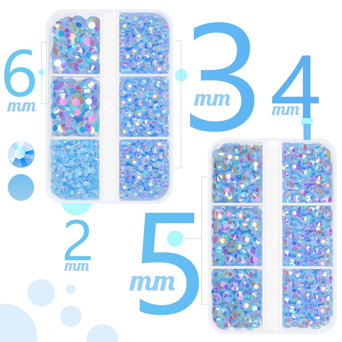 qiipii Light Blue AB Resin Rhinestones for Crafting 2mm 3mm 4mm 5mm 6mm Flatback Baby Blue Jelly Stones Diamonds Crystals Gems for Face Eyes Makeup Tumblers Bottles DIY Crafts Clothes Shoes Phones Car