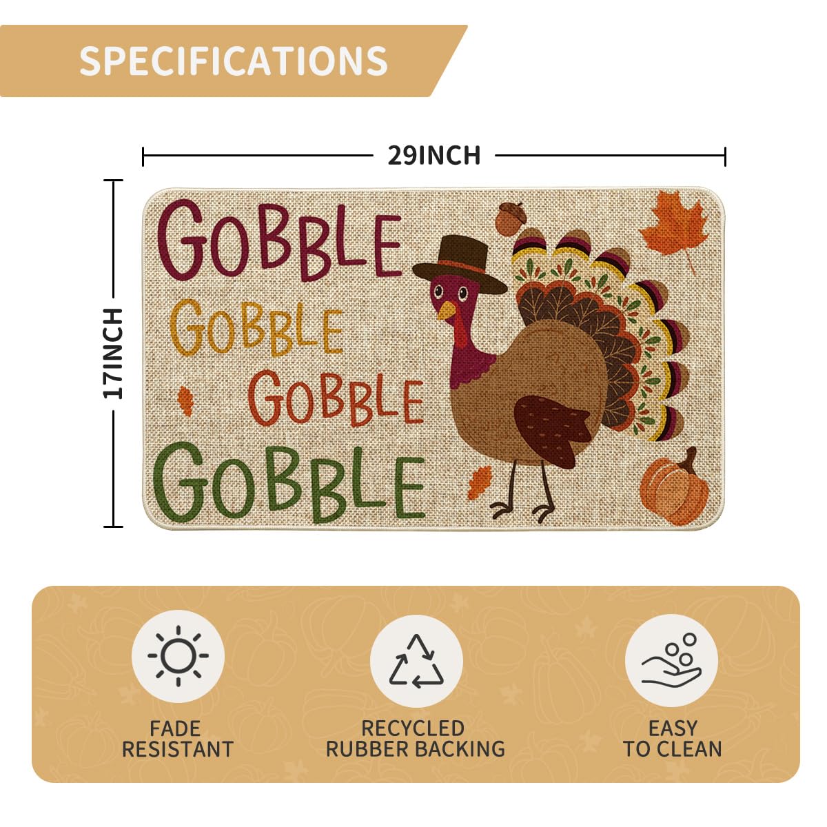 Artoid Mode Gobble Turkey Decorative Doormat, Seasonal Fall Thanksgiving Holiday Party Low-Profile Floor Mat Switch Mat for Indoor Outdoor 17 x 29 Inch