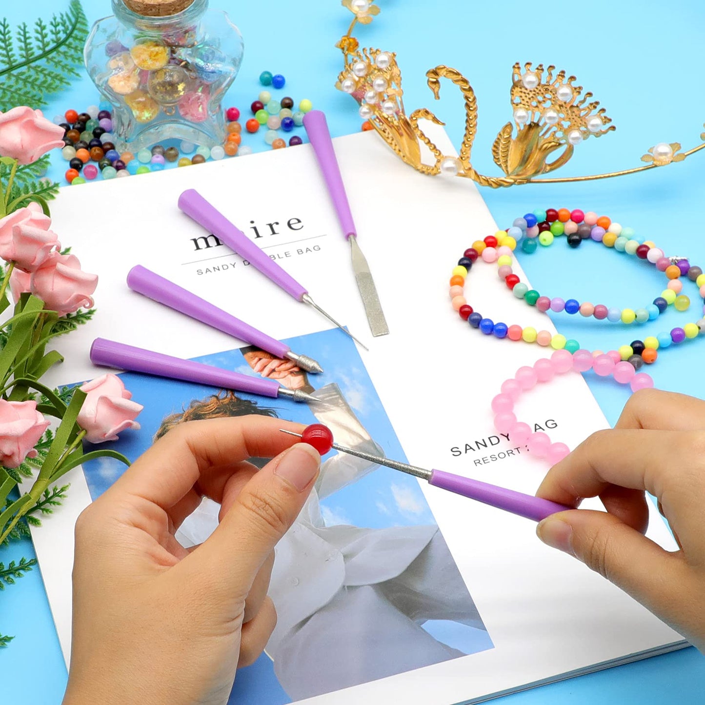 Bead Reamer for Jewelry Making, Bead Spinner Hole Enlarger Tool for Glass Plastic Metal Wood Beads, Remove Burrs, Enlarge Holes, Smooth Edges(5 Pieces)