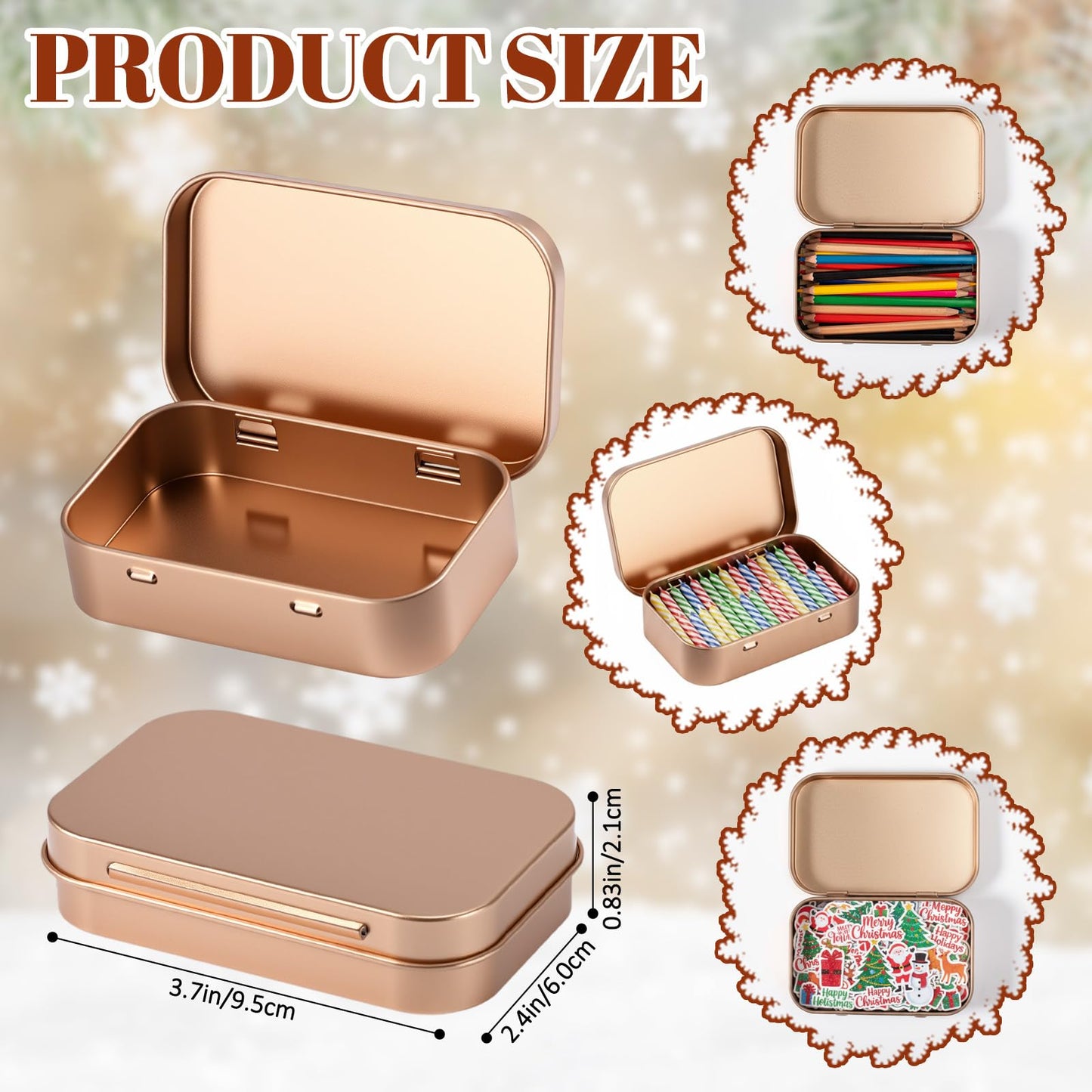 Hotop 3 Pcs 3.75 x 2.45 x 0.8 Inch Metal Rectangular Empty Hinged Tins Box Containers with Lids Mini Portable Box Small Storage Kit, Home Organizer (Rose Gold)